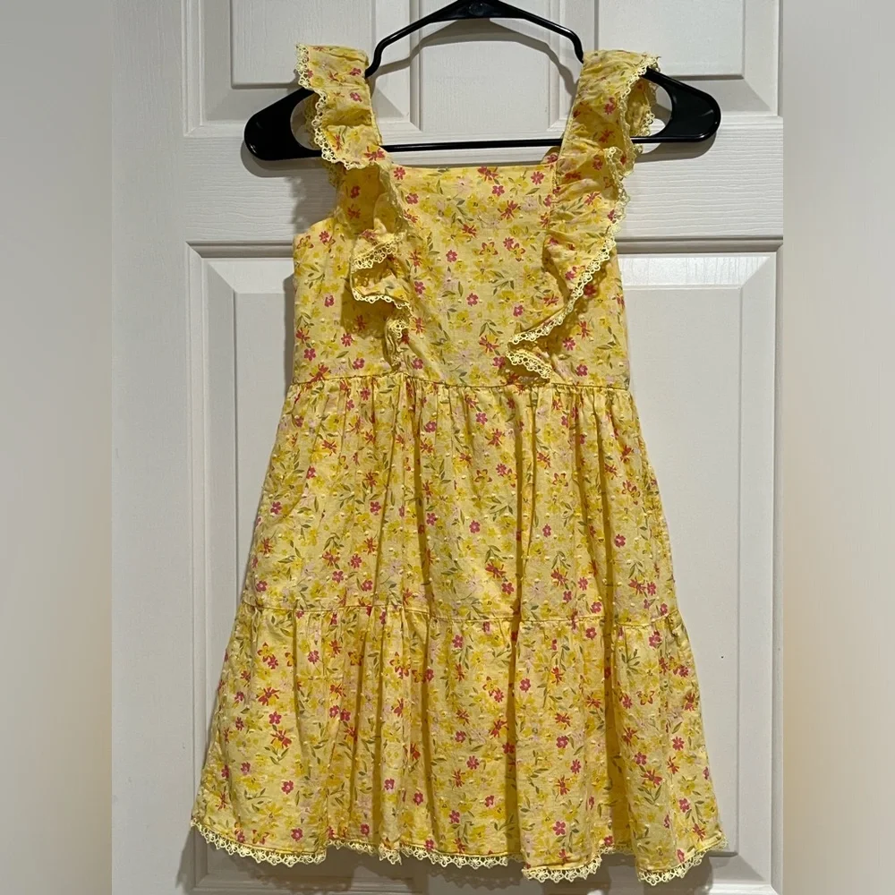 BTWEEN Yellow Floral Ruffle BUTTON UP FRONT KIDS Sundress GIRLS SIZE 8